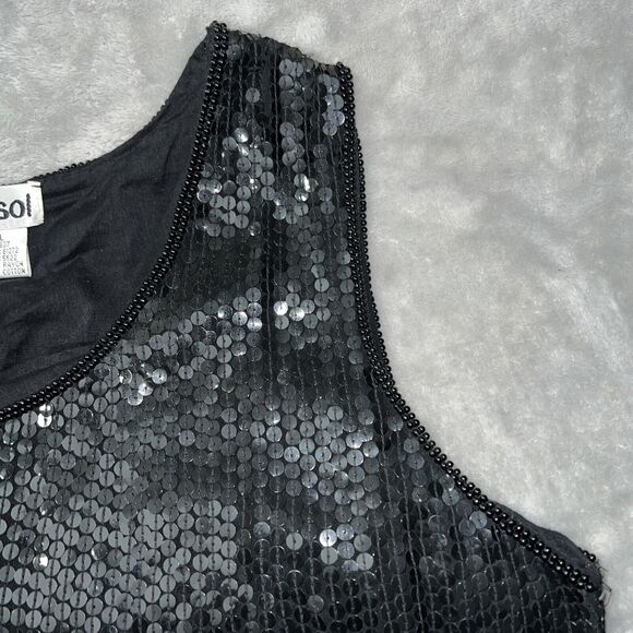 Marisol Vintage 80s Womens XL Tank Sequin Covered Layer’d Bead Trim Stretch - Picture 5 of 11